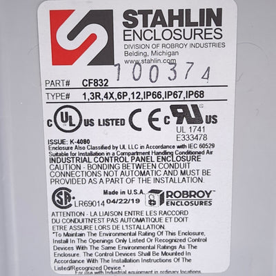 New Stahlin CF832 Fiberglass Enclosure, 8in H x 3in W x 2in D, Wall Mount