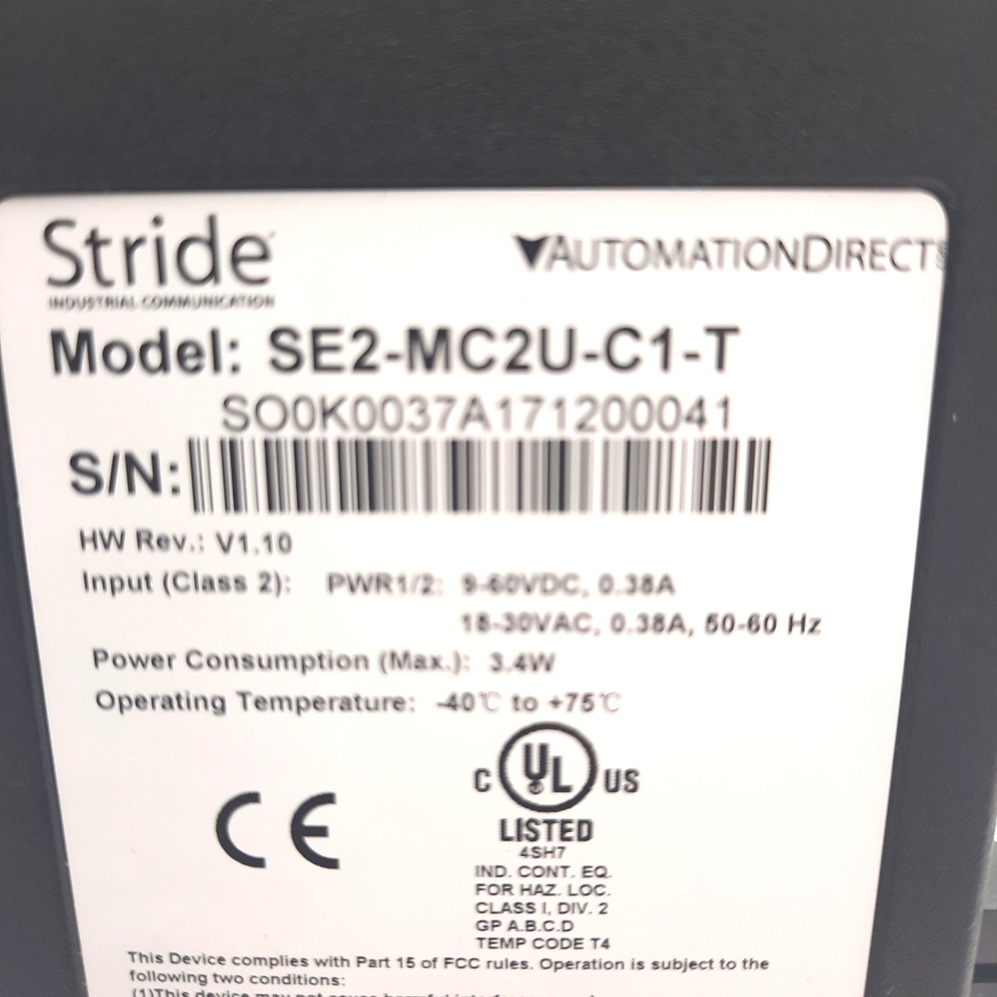 New – Open box Automation Direct SE2-MC2U-C1-T Ethernet Converter, 2 Ports, 1 RJ45 to SC 100FX