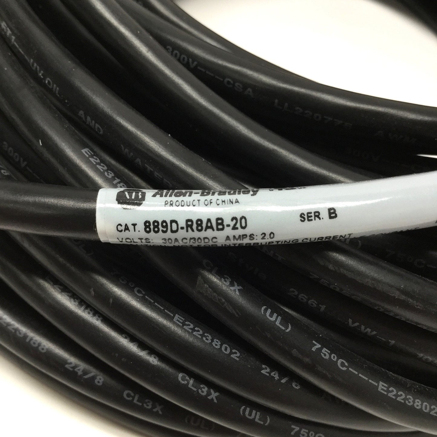 New – Open box Allen Bradley 889D-R8AB-20 QD Cordset Cable Micro M12 8-Pin to Flying Leads, 20m