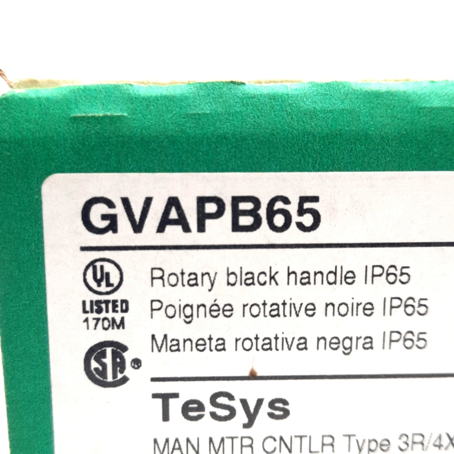 New – Open box Schneider Electric GVAPB65 Rotary Handle, TeSys, 2 Position, Black, IP65