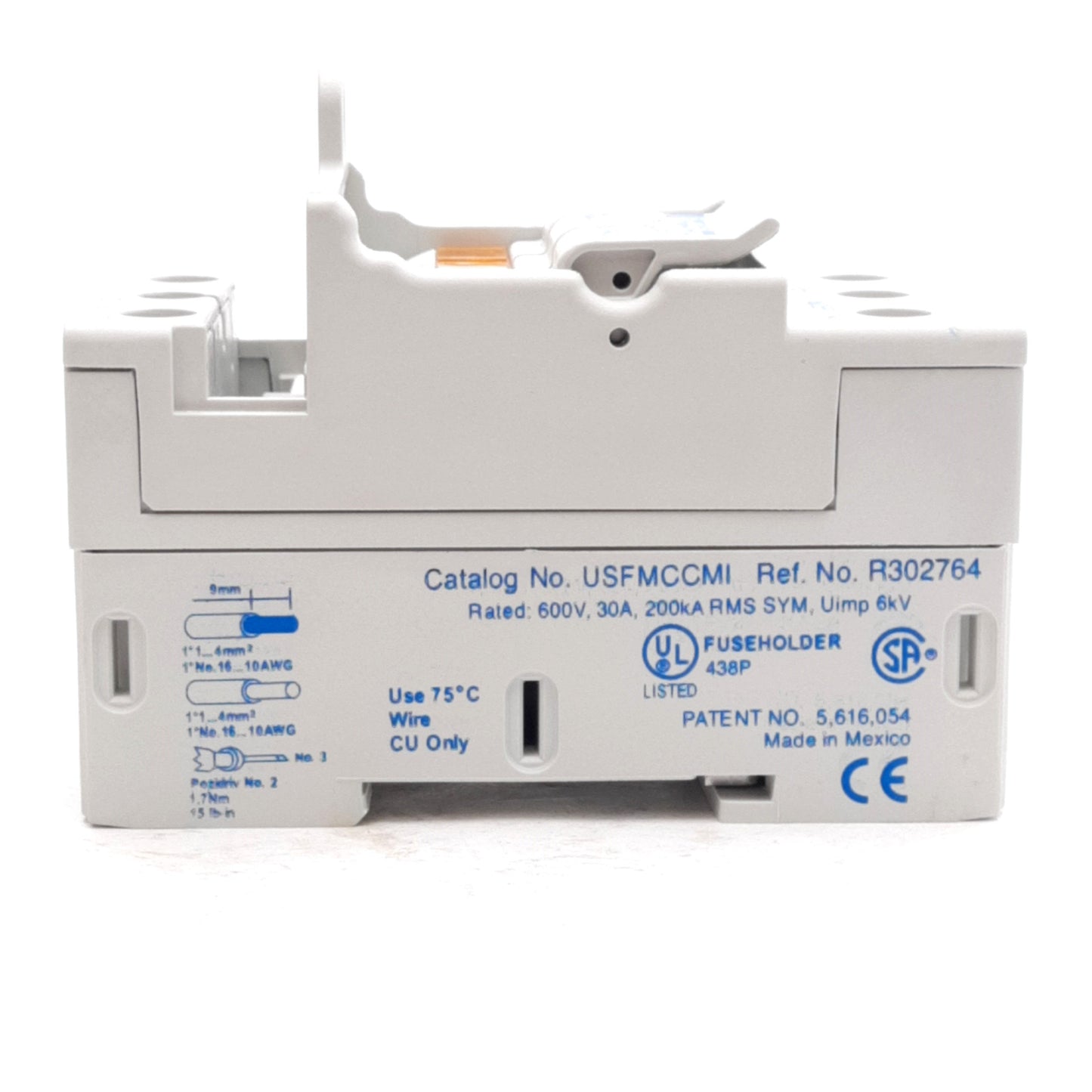 New Mersen USFMCCMI Fuse Holder, Finger Safe, 3-Pole, 30A 600V, Class CC, DIN Rail
