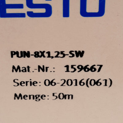 New Festo PUN-8X1,25-SW Polyurethane Tubing, ø8mm OD, ø5.7mm ID, -0.95~10bar, 50m
