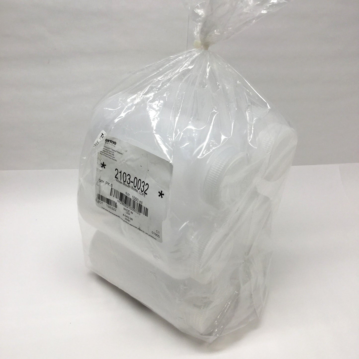 New Pack of 6 Thermo Scientific Nalgene 2103-0032 Wide-Mouth Bottles, 1-Liter, LDPE
