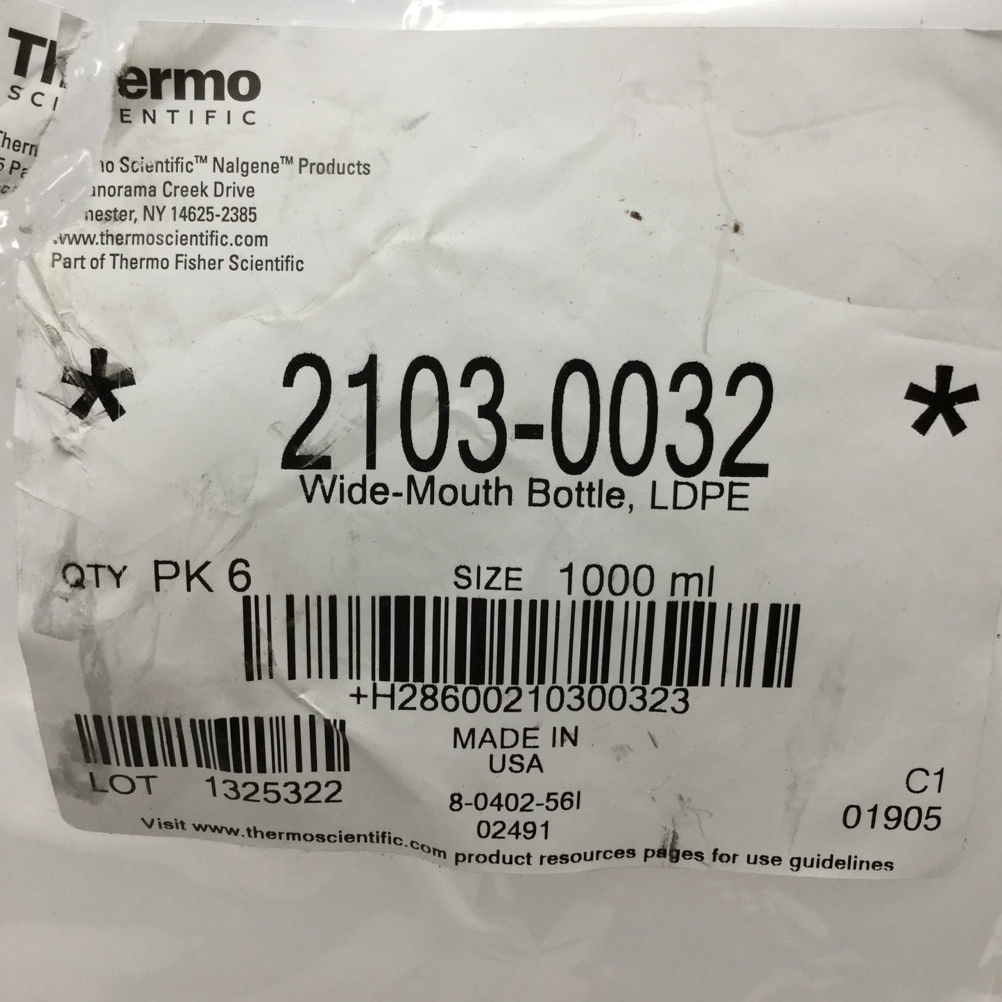 New Pack of 6 Thermo Scientific Nalgene 2103-0032 Wide-Mouth Bottles, 1-Liter, LDPE