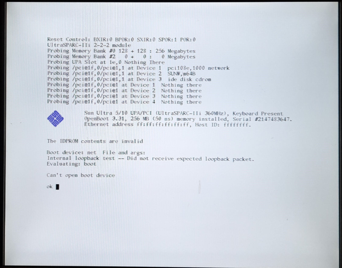 Used Sun Microsystems Ultra 5 Workstation 360MHz CPU 256MB RAM *No HDD*