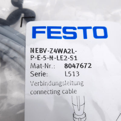 New Festo NEBV-Z4WA2L-P-E-5-N-LE2-S1 Connecting Cable, ZC 2/2 to 2-Wire, 24VDC, 5m
