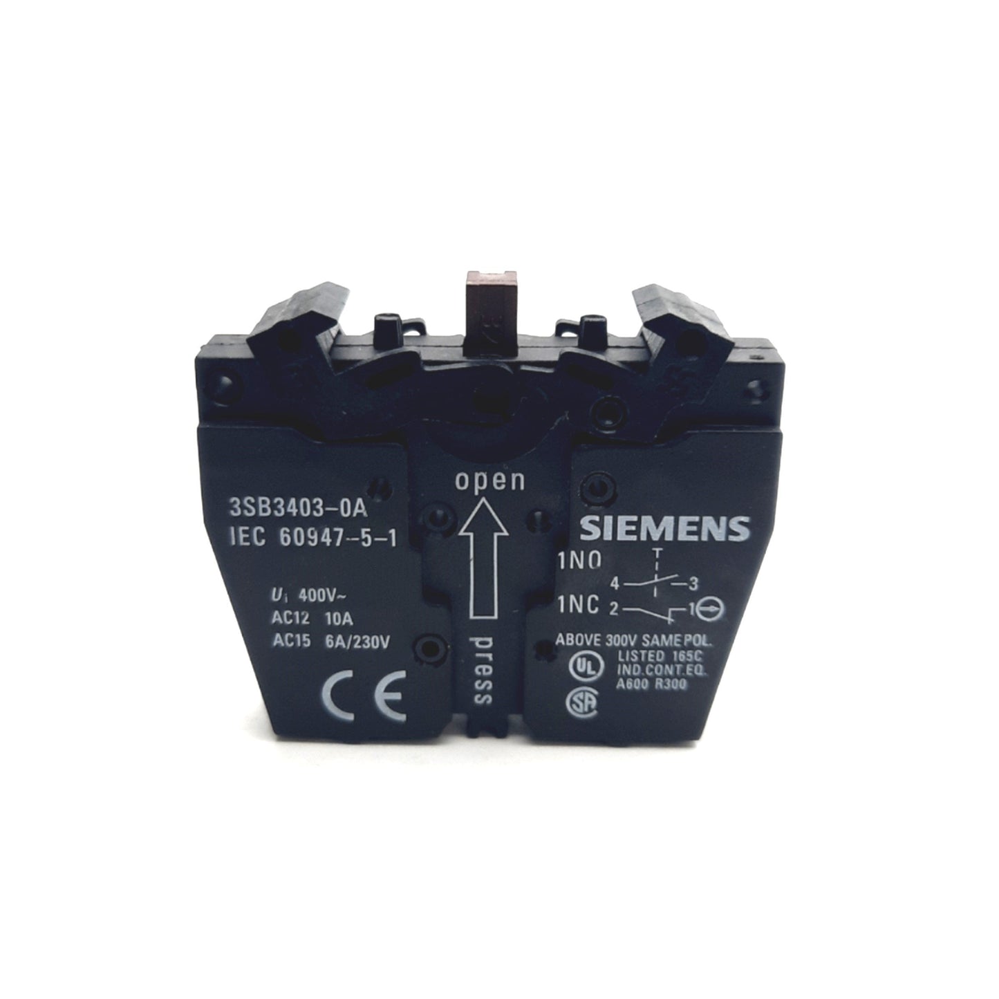 New – Open box SIEMENS 3SB3606-0AA31-0CC0 Push Button Switch, Yellow, 1NO + 1NC 400 VAC 10A