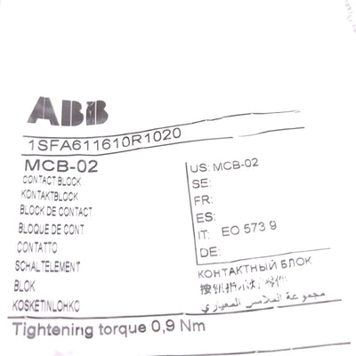 New – Open box Lot of 7 ABB MCB-02 Contact Block, 2 NC, Front Mounting, Screw Terminal