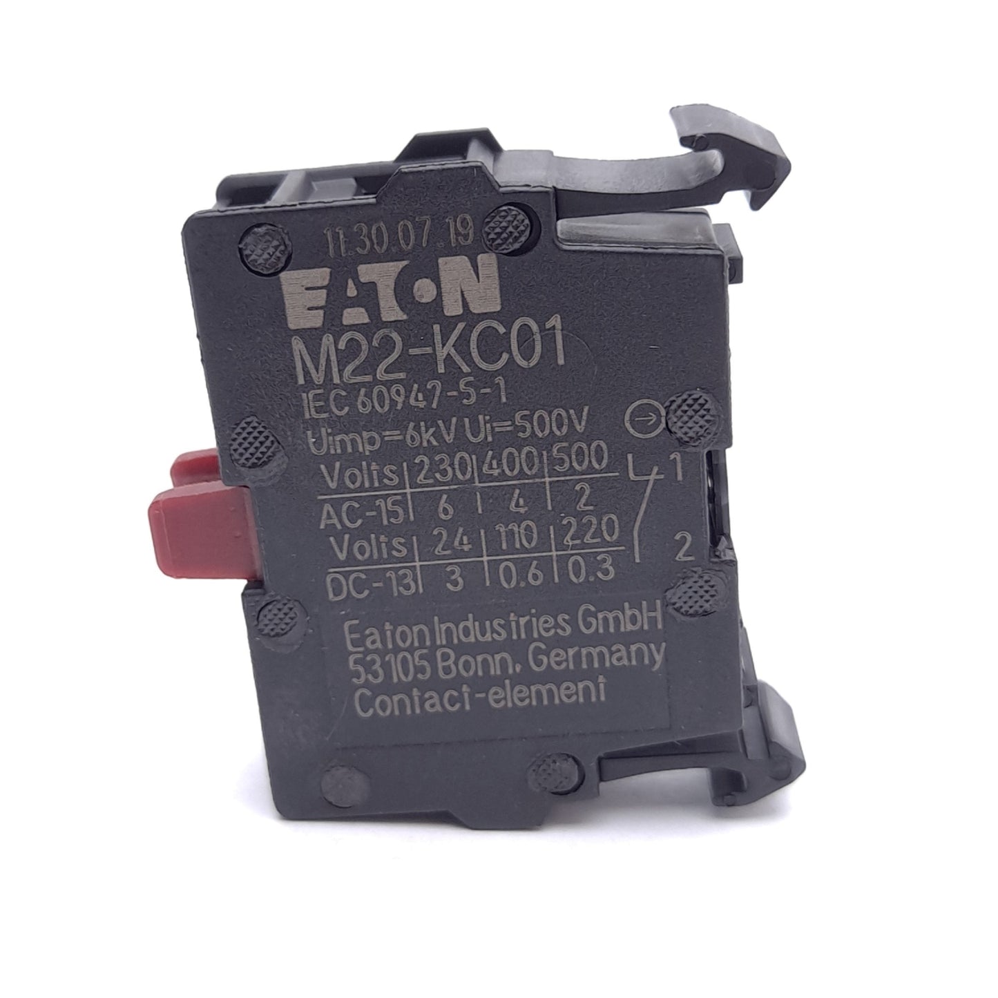 New – Open box Lot of 6 Eaton M22-KC01 Pushbutton Contact Block, 1 NC, Screw Terminal