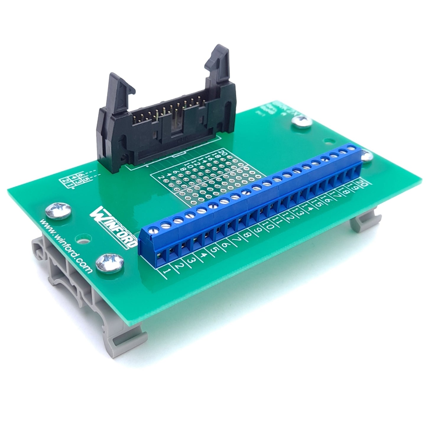 New – Open box Winford Engineering BRK2X10-L-DIN Breakout Board, IDC20 Male to Screw Terminals