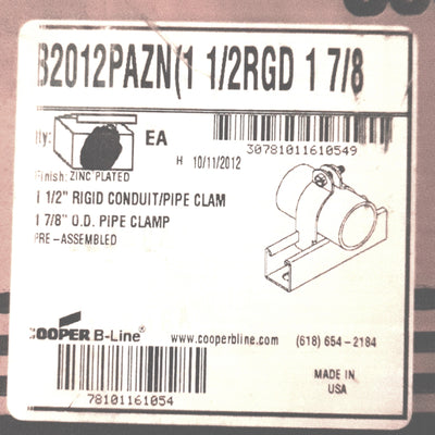 New – Open box Lot of 25 Cooper B2012PA-ZN 1-1/2" Strut/Pipe Conduit Two-Piece Clamp 1-1/2inch