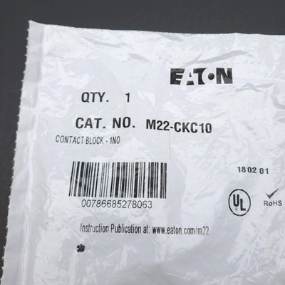 New – Open box Lot of 3 Eaton M22-CKC10 Pushbutton Contact Block, 1 NO, 22.5mm, Cage Clamp