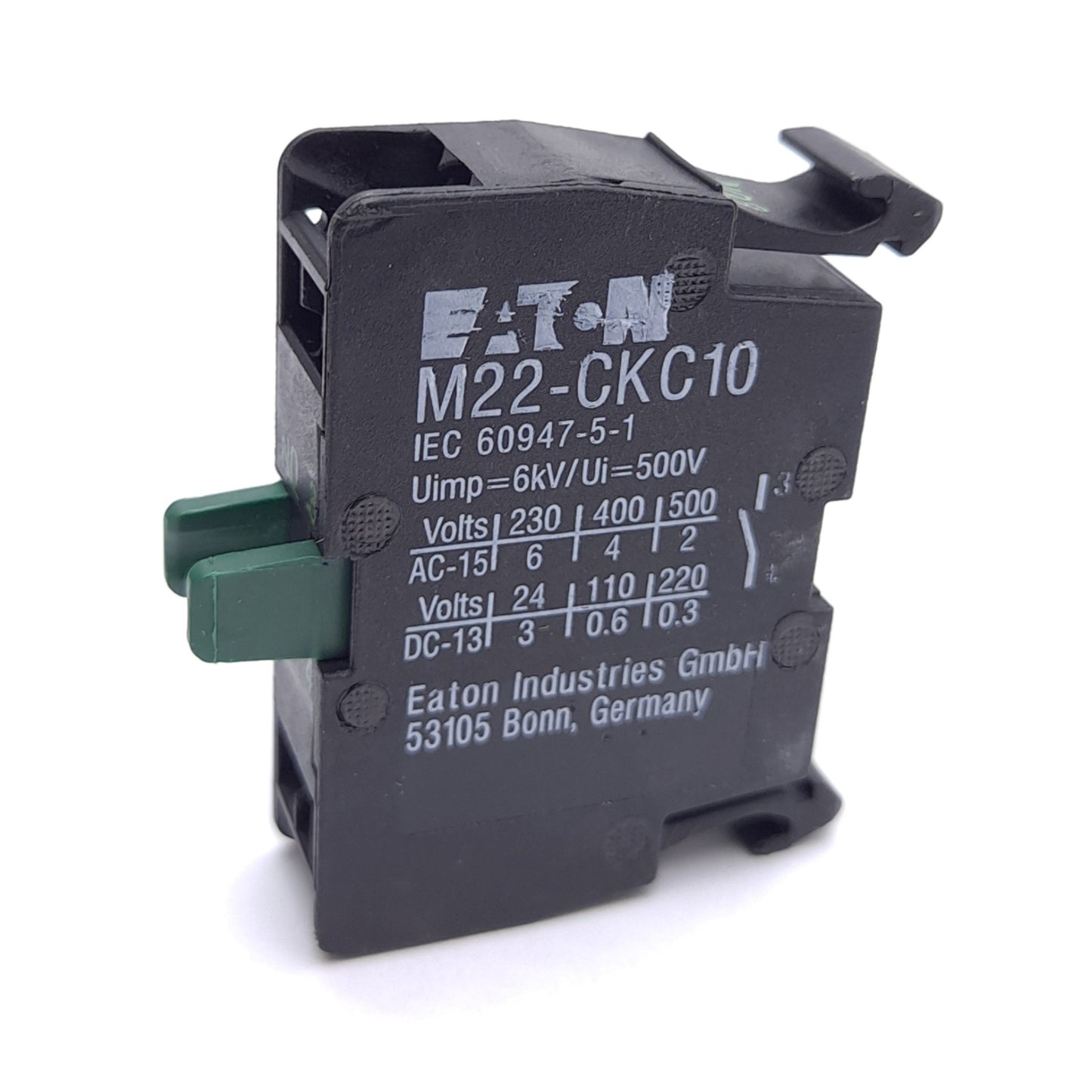 New – Open box Lot of 3 Eaton M22-CKC10 Pushbutton Contact Block, 1 NO, 22.5mm, Cage Clamp