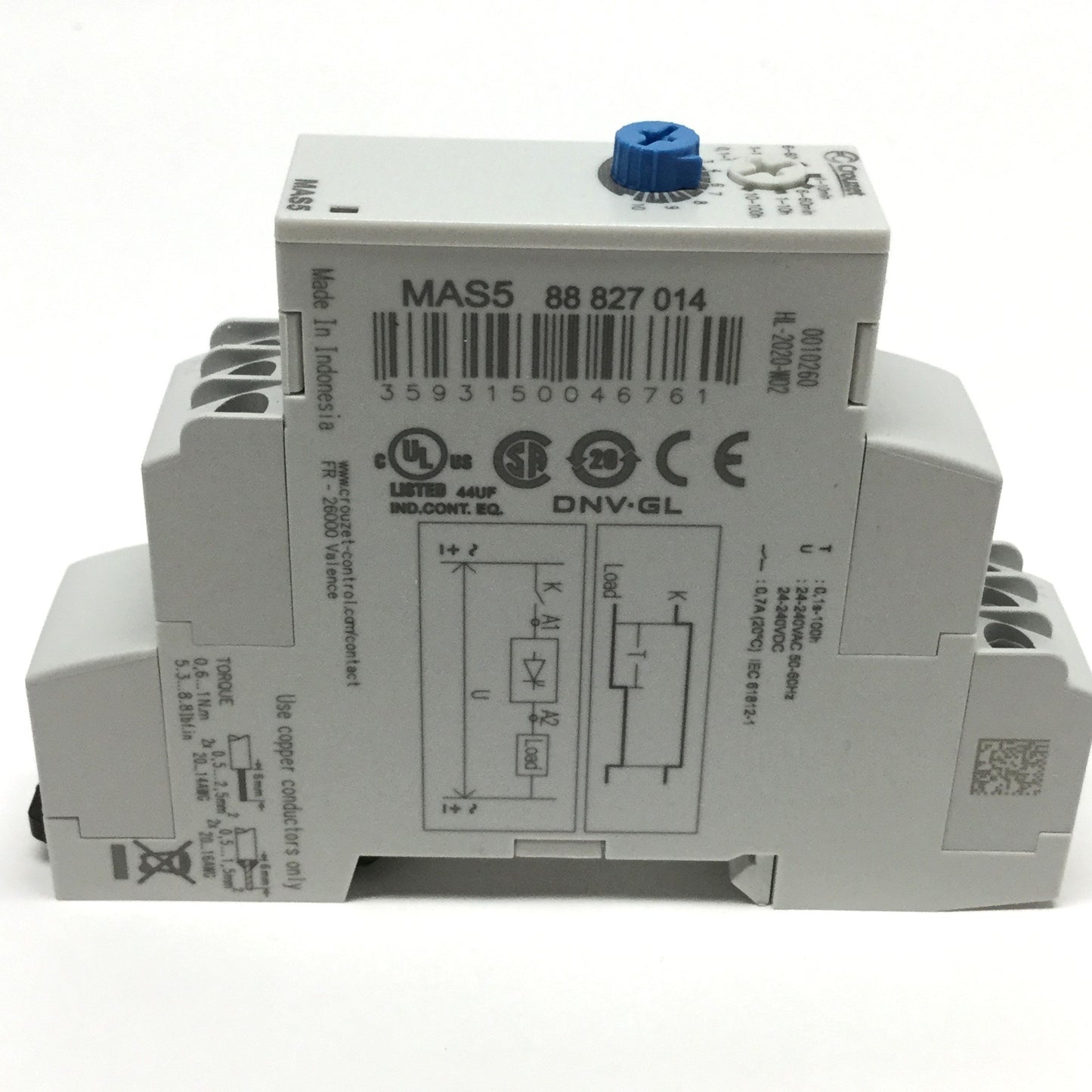 Used Crouzet MAS5 88 827 014 SSR Time Relay, ON Delay, 0.1s-100h, 24-240V AC/DC SPDT