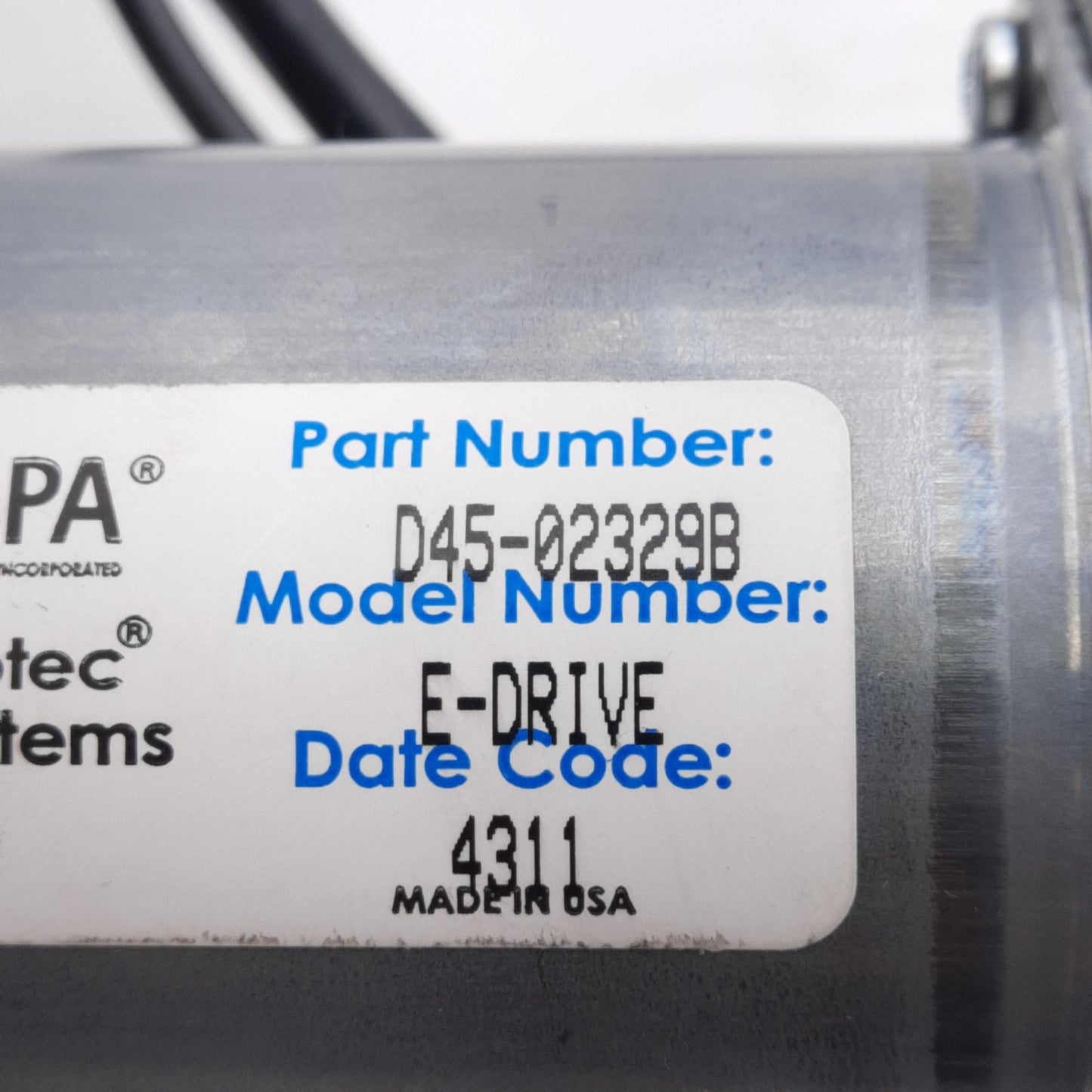 Used Suspa Movotec D45-02329B Lift System E-Drive Motor, 24VDC 11A, 92W, 110RPM