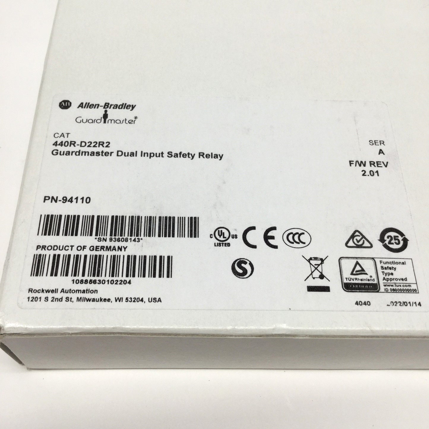 Used Allen Bradley 440R-D22R2 Guardmaster GSR DI Dual-Channel Input Safety Mat Relay