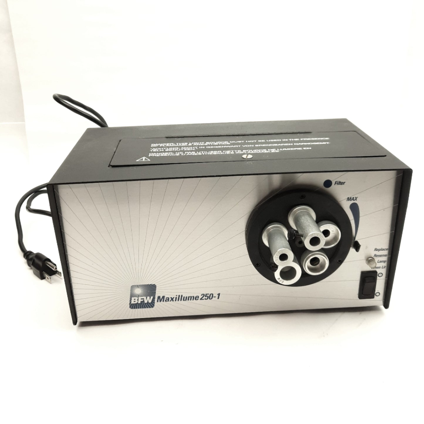Used BFW 250-1 Maxillume Dual Lamp Fiber Optic Light Source 100/120VAC, Single Turret