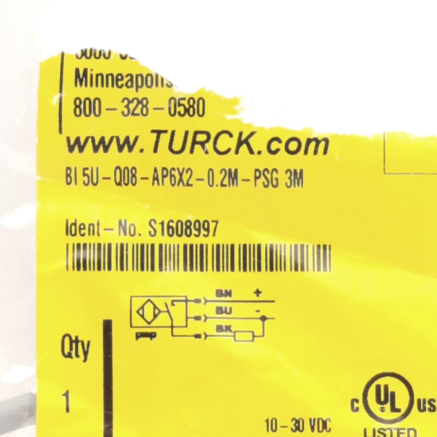 New Turck BI5-Q08-AP6X2-0.2M-PSG3M 1608997 Inductive Sensor 10-30VDC, NO PNP, 5mm Sn