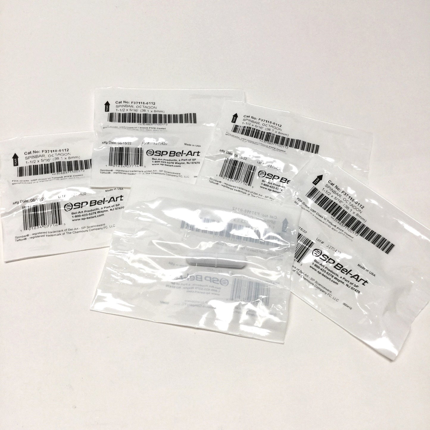 New Lot of 5 Bel-Art F37110-0112 Magnetic Stirring Bars, Octagon, PTFE, 38.1 x 8mm