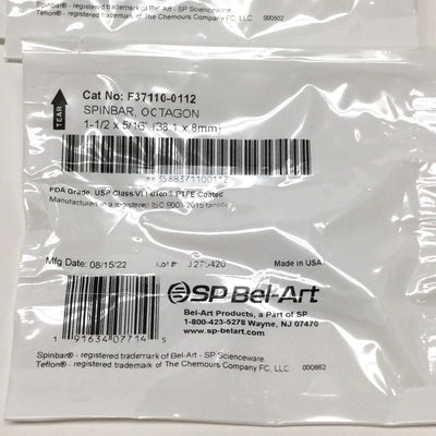 New Lot of 5 Bel-Art F37110-0112 Magnetic Stirring Bars, Octagon, PTFE, 38.1 x 8mm