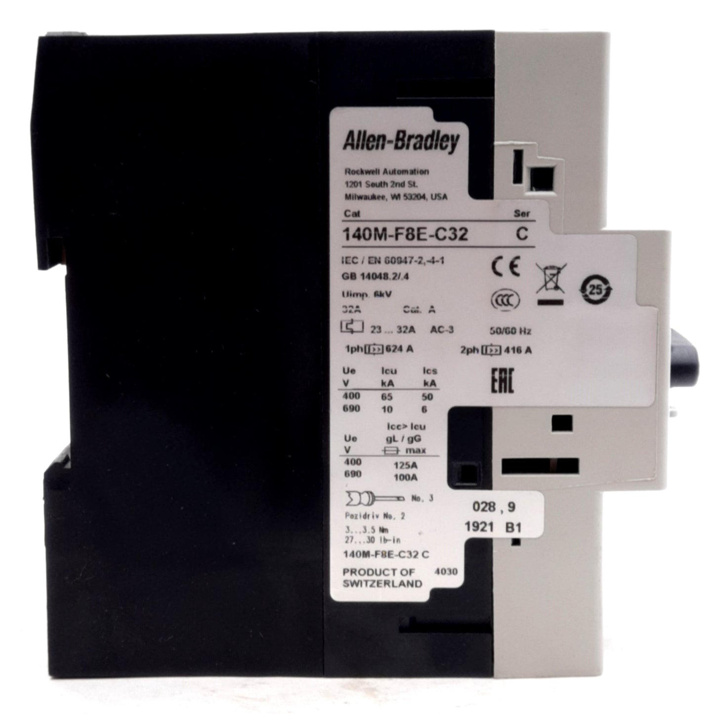 Used Allen Bradley 140M-F8E-C32 Motor Protection Circuit Breaker, 3-Pole, 23-32A