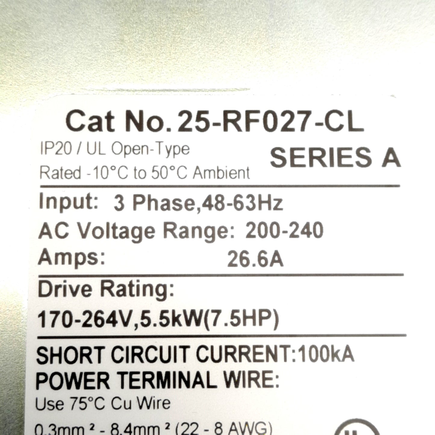 Used Allen Bradley 25-RF027-CL EMC Line Filter, 3-Phase 200-240VAC 26.6A, 5.5kW/7.5HP