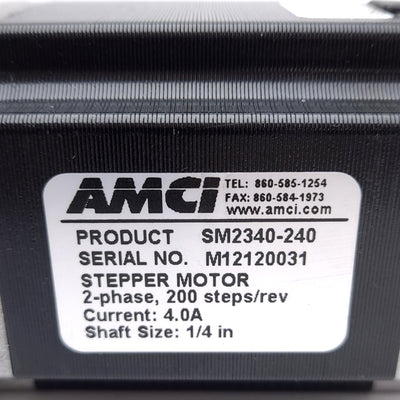 Used AMCI SM2340-240 Stepper Motor, ø1/4in Shaft, NEMA 23, 2-Phase, 200 Steps/Rev, 4A