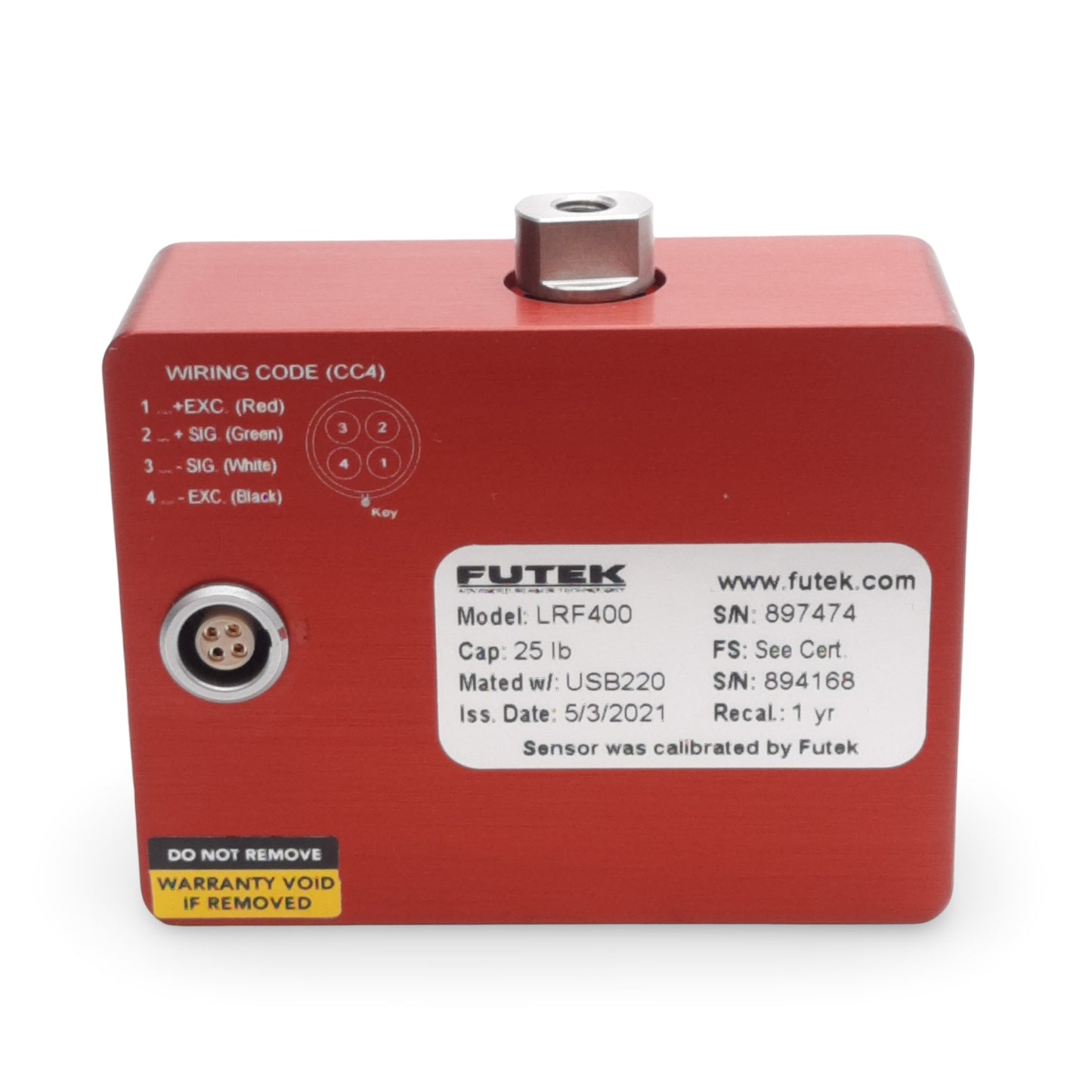 Used Futek FSH04042 LRF400 Load Cell 25lb 2mV/V 18V Excitation 4-Pin LEMO Receptacle