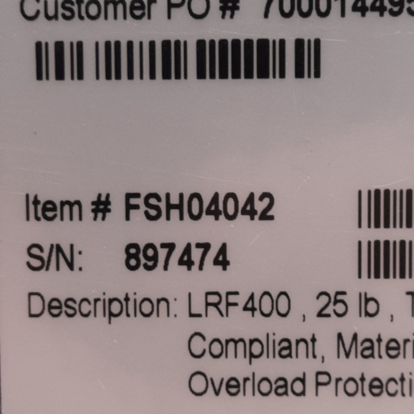 Used Futek FSH04042 LRF400 Load Cell 25lb 2mV/V 18V Excitation 4-Pin LEMO Receptacle