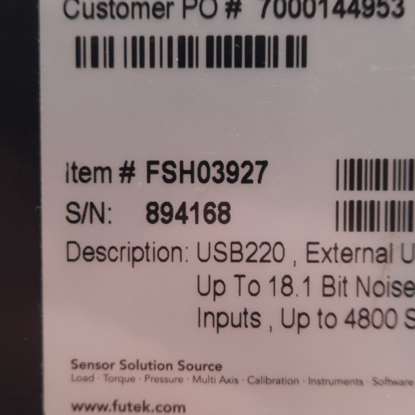 Used Futek FSH03927 USB220 High Resolution USB Output Module, 4800SPS, 24bits, 5VDC