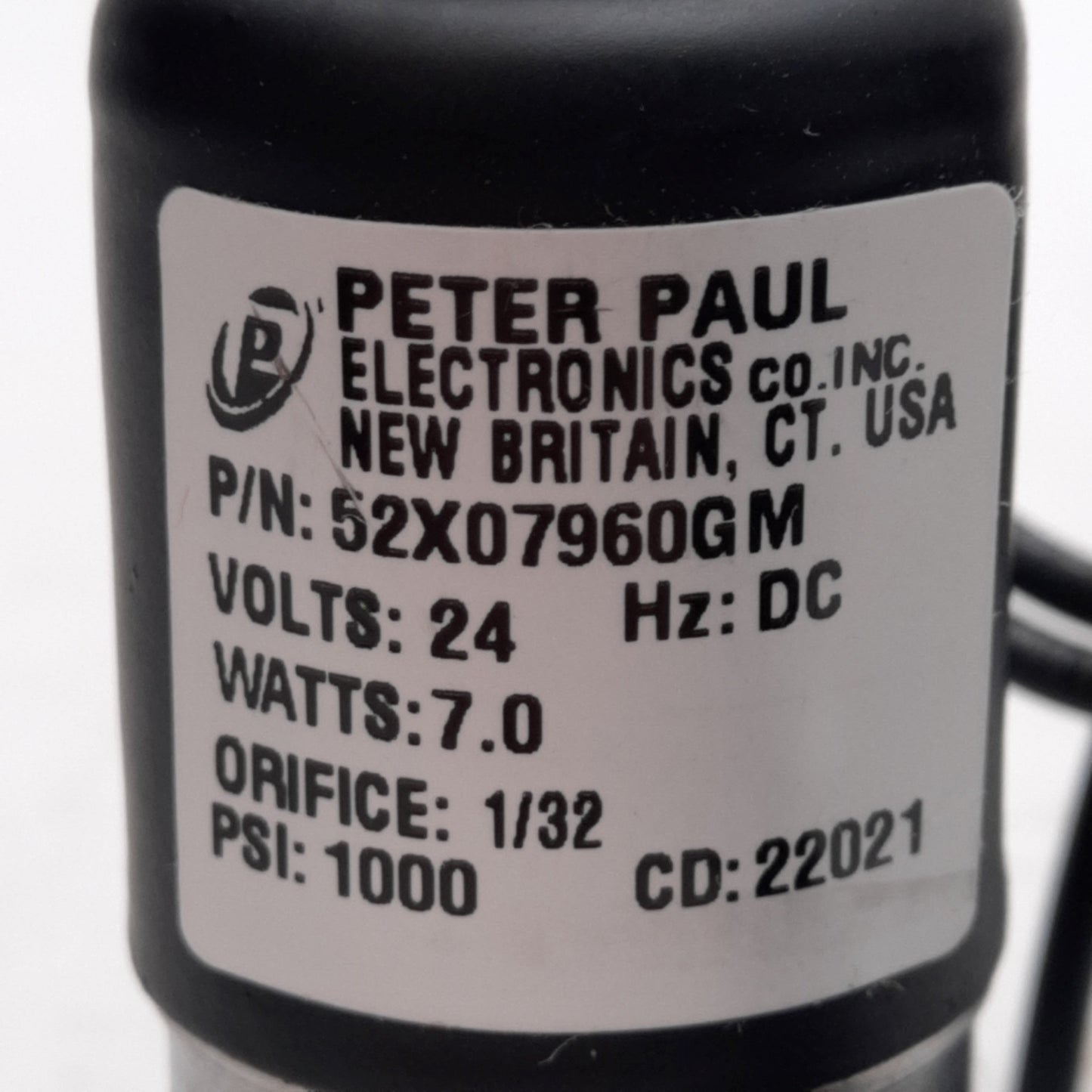 New Peter Paul 52X07960GM Solenoid Valve 2-Way NC ø1/32in, 1000PSI, 1/8in NPT, 24VDC