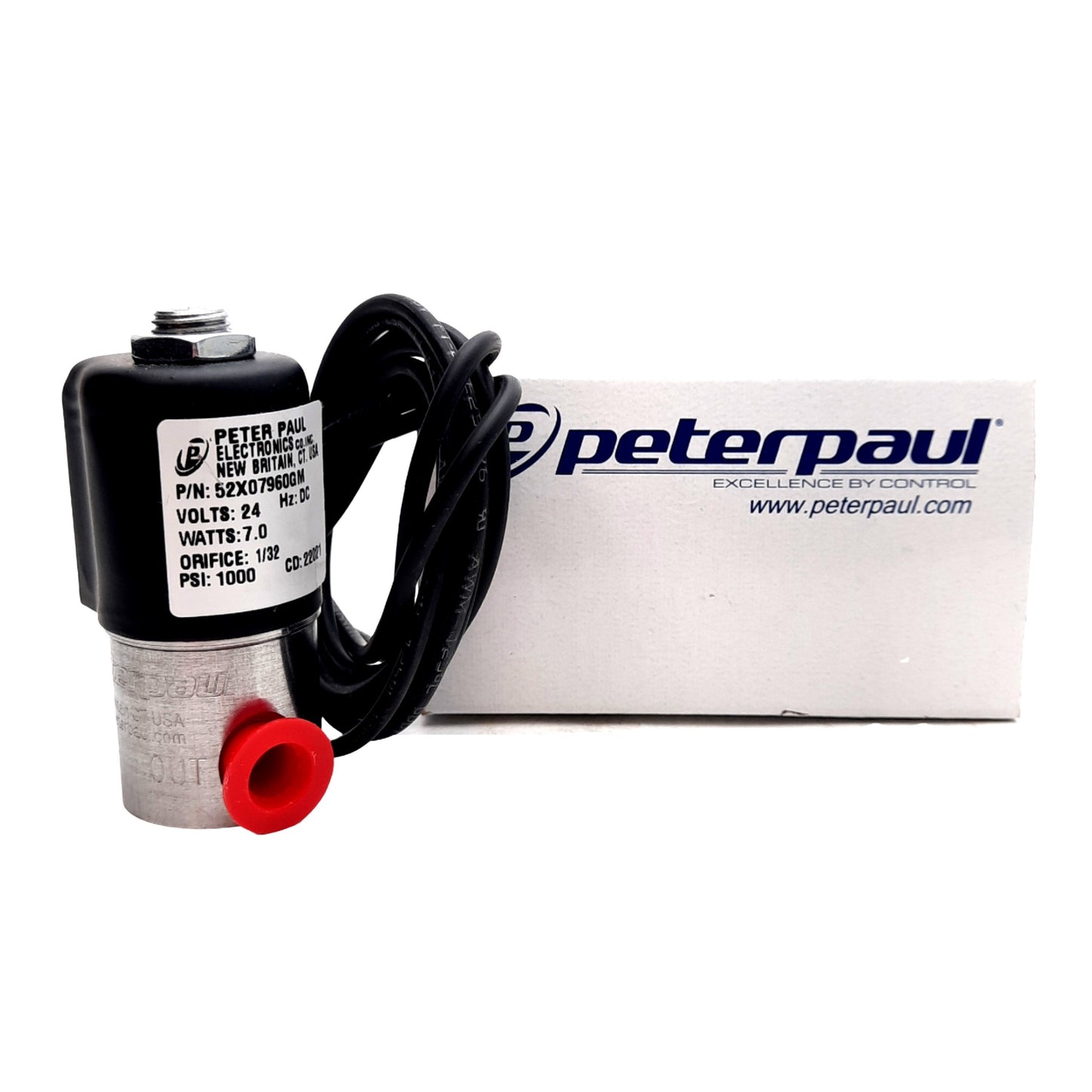 New Peter Paul 52X07960GM Solenoid Valve 2-Way NC ø1/32in, 1000PSI, 1/8in NPT, 24VDC