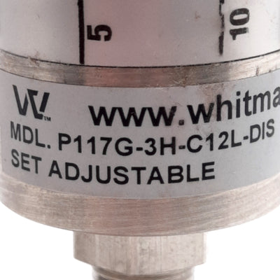 New – Open box Whitman Controls P117G-3H-C12L-DIS Pressure Switch, 1.6-30PSI, 1/8in NPT, 125VAC
