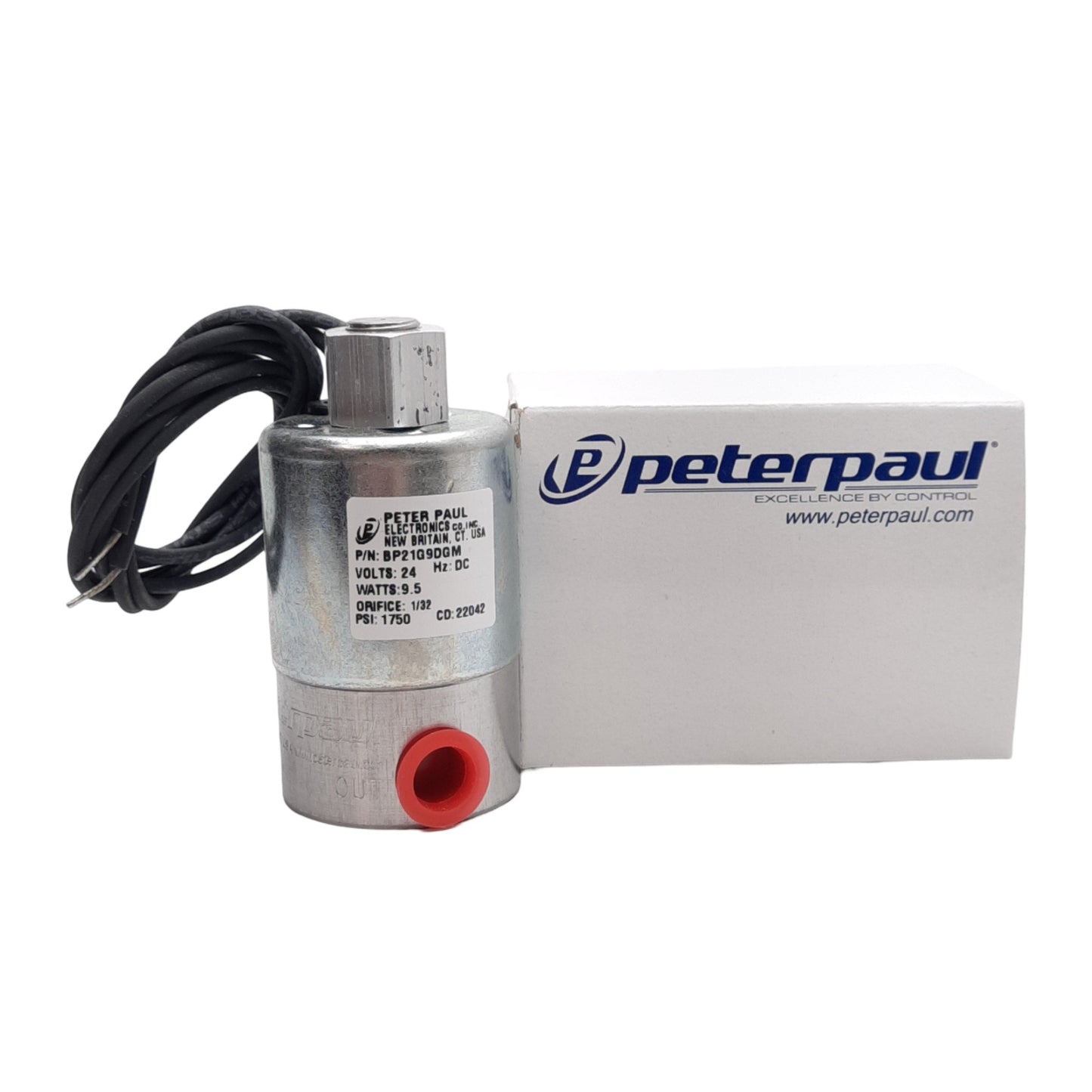 New Peter Paul BP21G9DGM Solenoid Valve 2-Way NO, ø1/32in, 1750PSI, 1/4in NPT, 24VDC