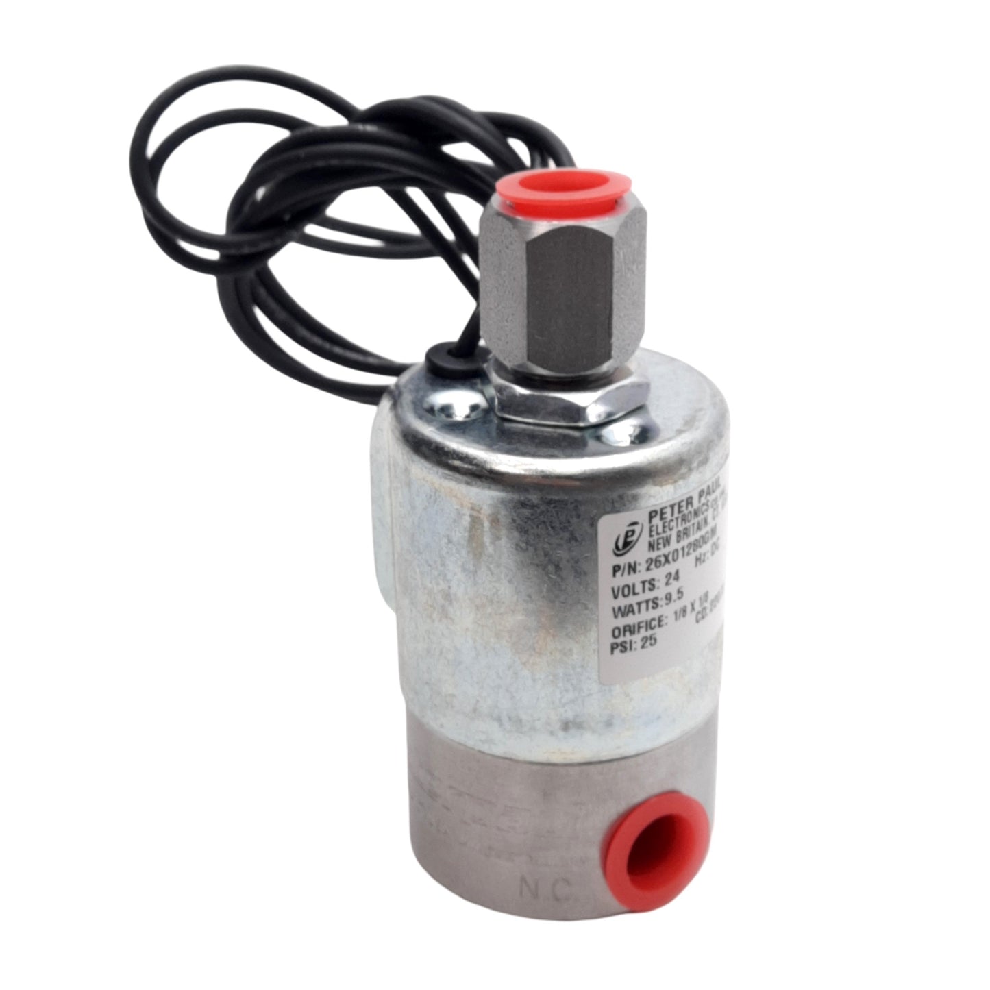 New Peter Paul 26X01280GM Solenoid Valve 3WMP, ø1/8 x 1/8in, 25PSI, 1/4in NPT, 24VDC