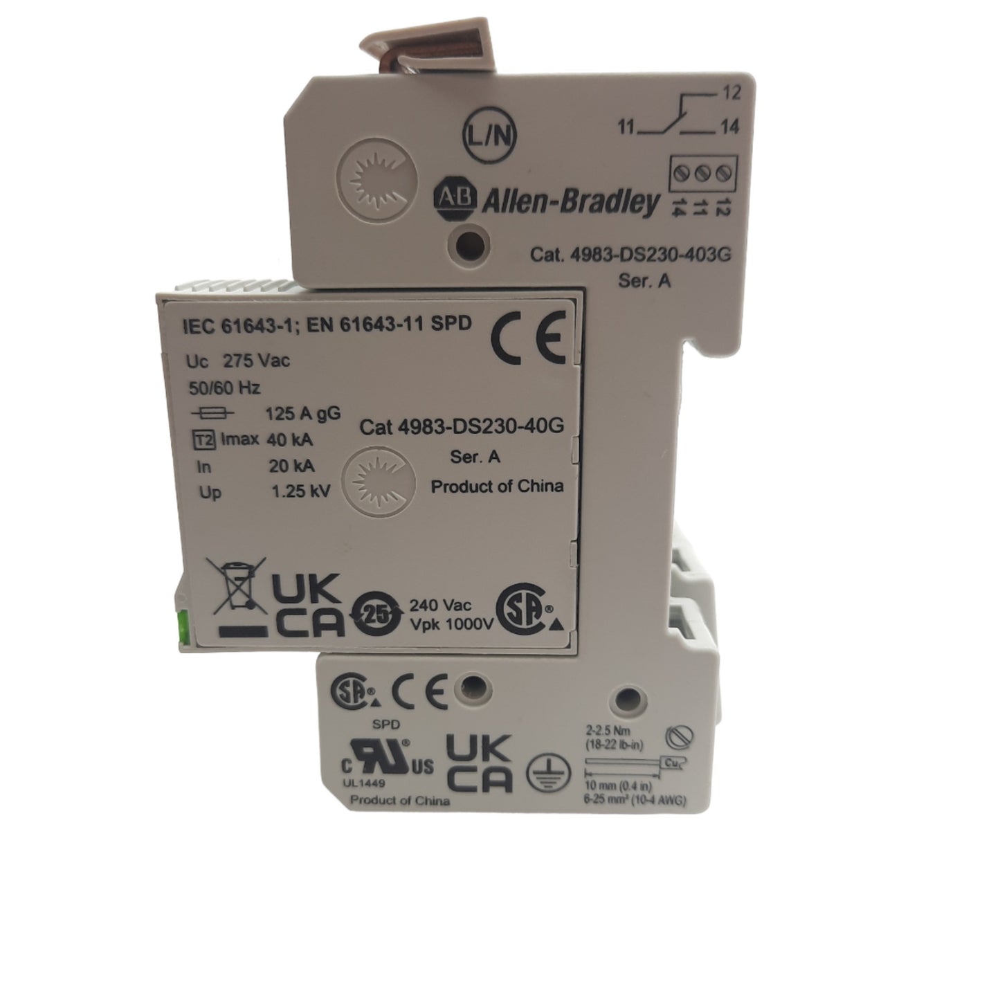 New – Open box Allen Bradley 4983-DS230-403G Surge Protector, 275VAC 40A Max, 4-Poles
