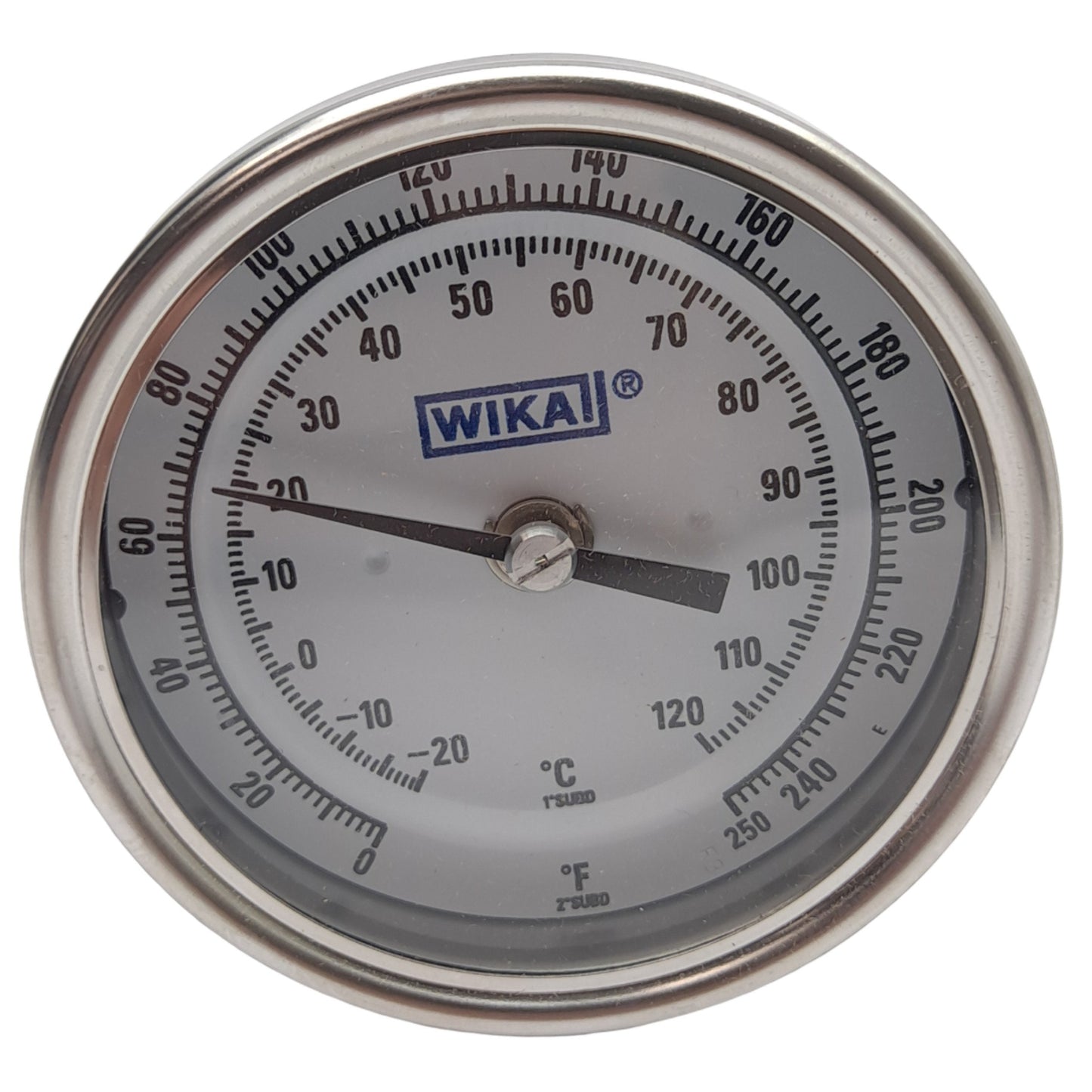 New WIKA TI.32 32060D006G2 Bimetal Thermometer, ø3in, 0-250°F/-20-120°C, 6in Stem