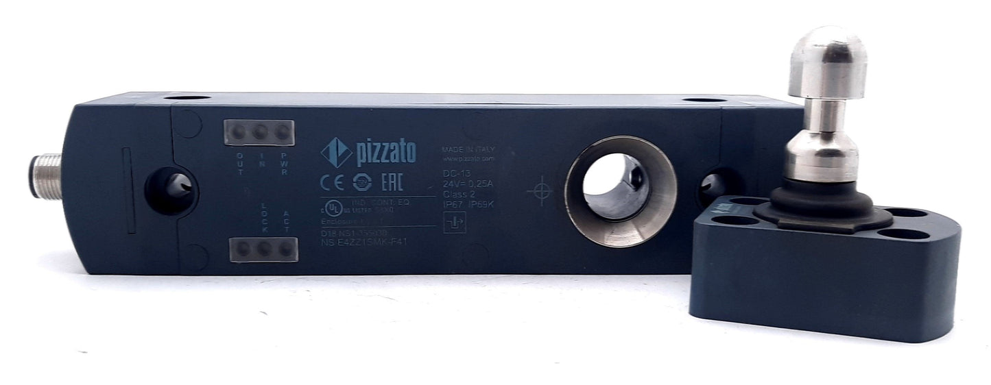 Used Pizzato NS E4ZZ1SMK-F41 Safety Locking Switch W/Actuator 24VDC 0.25A M12 12 Pin