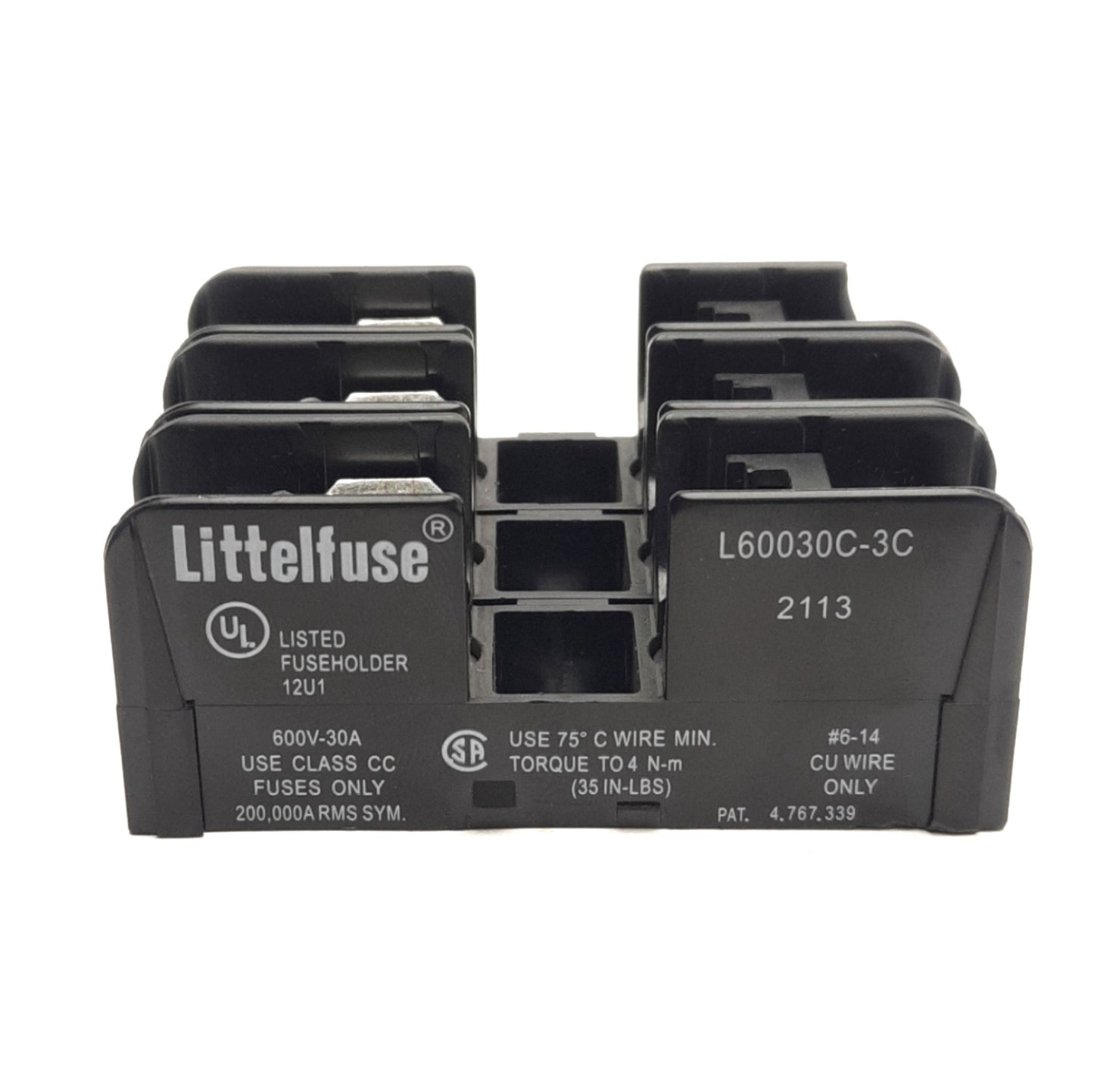 Used Littelfuse L60030C-3C Fuse Holder, 3-Poles, 600VAC 30A, Class CC Fuse
