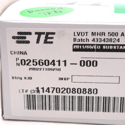 New TE 02560411-000 MHR 500 Linear Variable Differential Transducer, 2.5kHz, 3Vrms