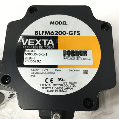 New – Open box Oriental Vexta BLFM6200-GFS Brushless DC Motor 240V 200W w/ 10:1 Gearhead