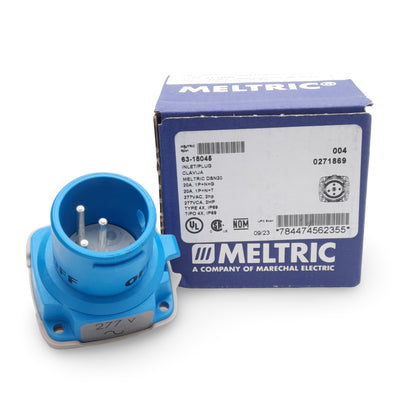 New Meltric 63-18045 DSN20 Inlet Plug, 1P+N+G, 277VAC 20A, 14-12 AWG, NEMA 4X & IP69