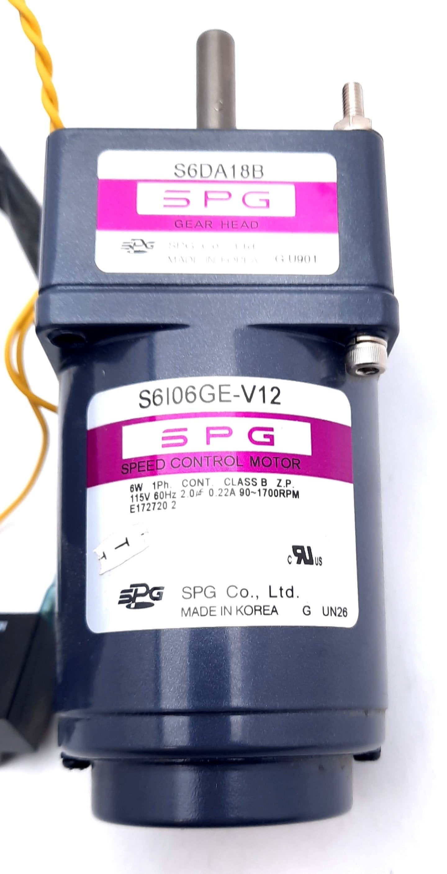 Used SPG S6I06GE-V12 Unit Type Speed Control Motors 1 Phase 115V, 0.22A, 90-1700RPM