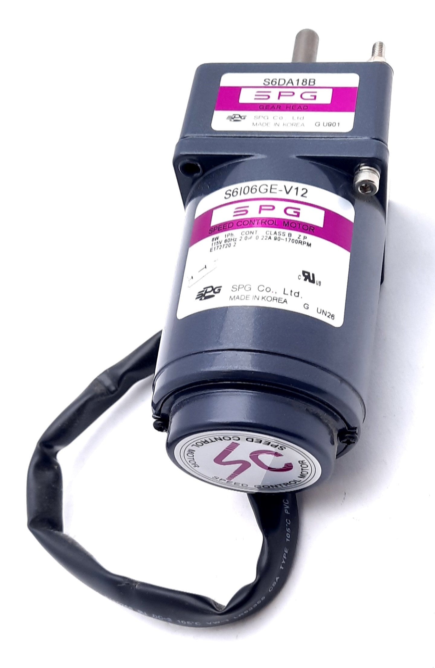 Used SPG S6I06GE-V12 Unit Type Speed Control Motors 1 Phase 115V, 0.22A, 90-1700RPM