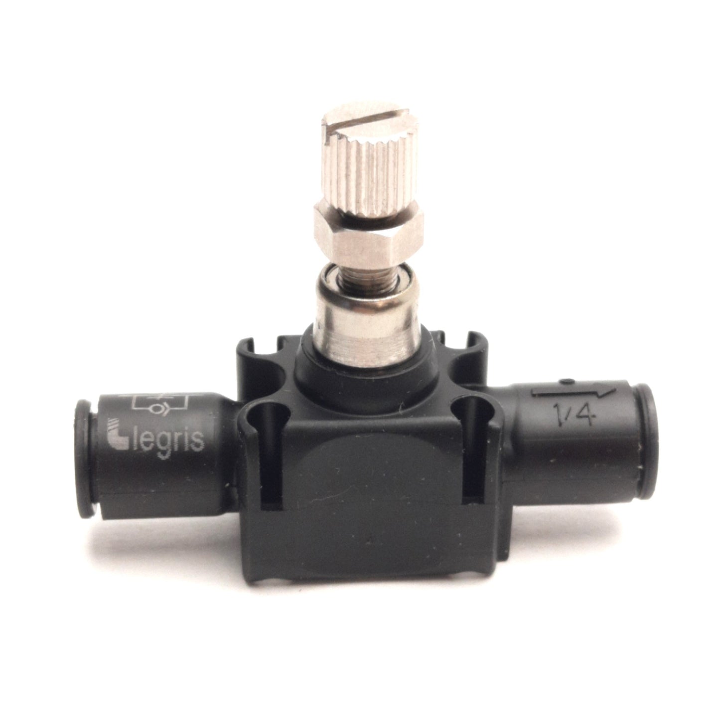 New – Open box Parker 77705600 Legris Flow Control Fitting, 1/4in P2C Tube, 14.5 to 145psi