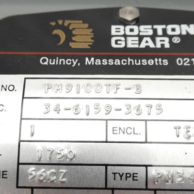 Used Boston Gear PM9100TF-B Permanent Magnet DC Motor, 90VDC 10A, 1750RPM, 56CZ Frame