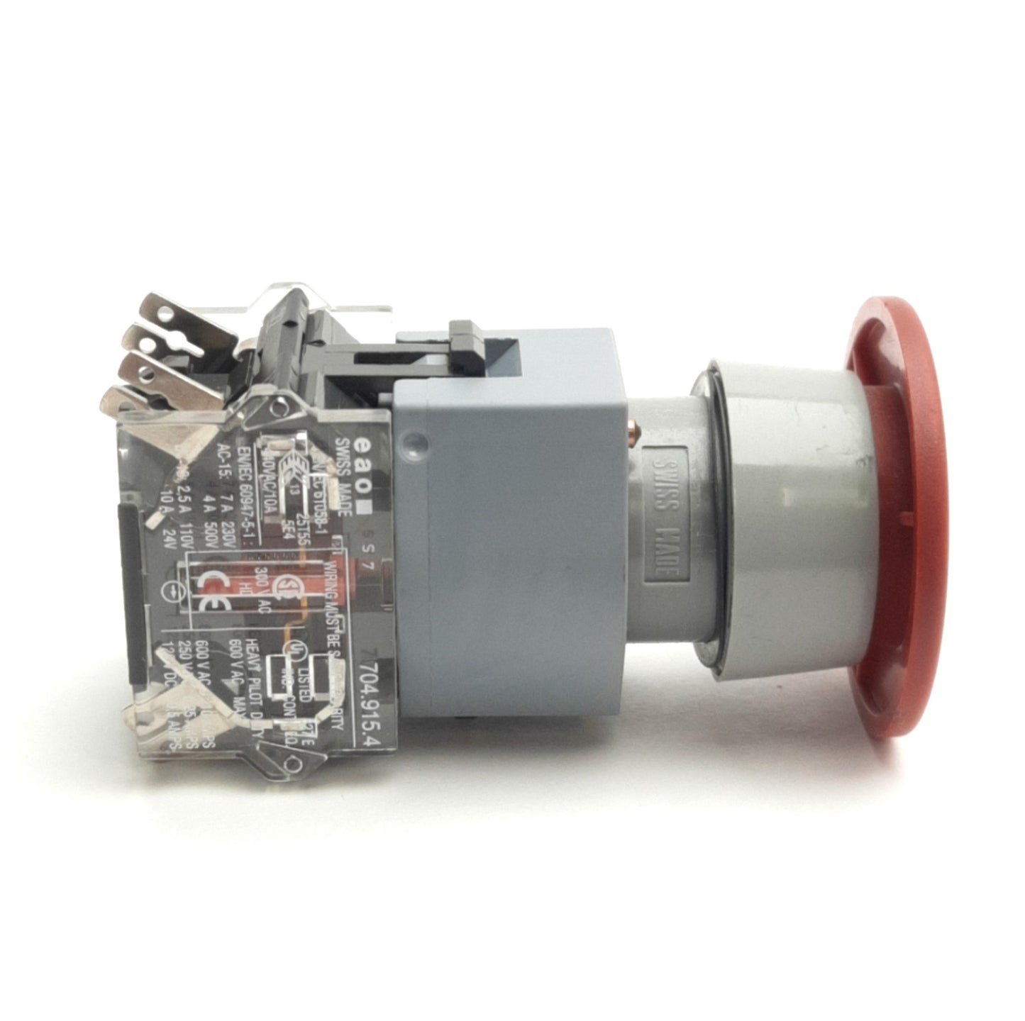 Used EAO 704.074.2 E Stop Button Twist Release, 600VAC 250 VDC, 10A, DPST-NC