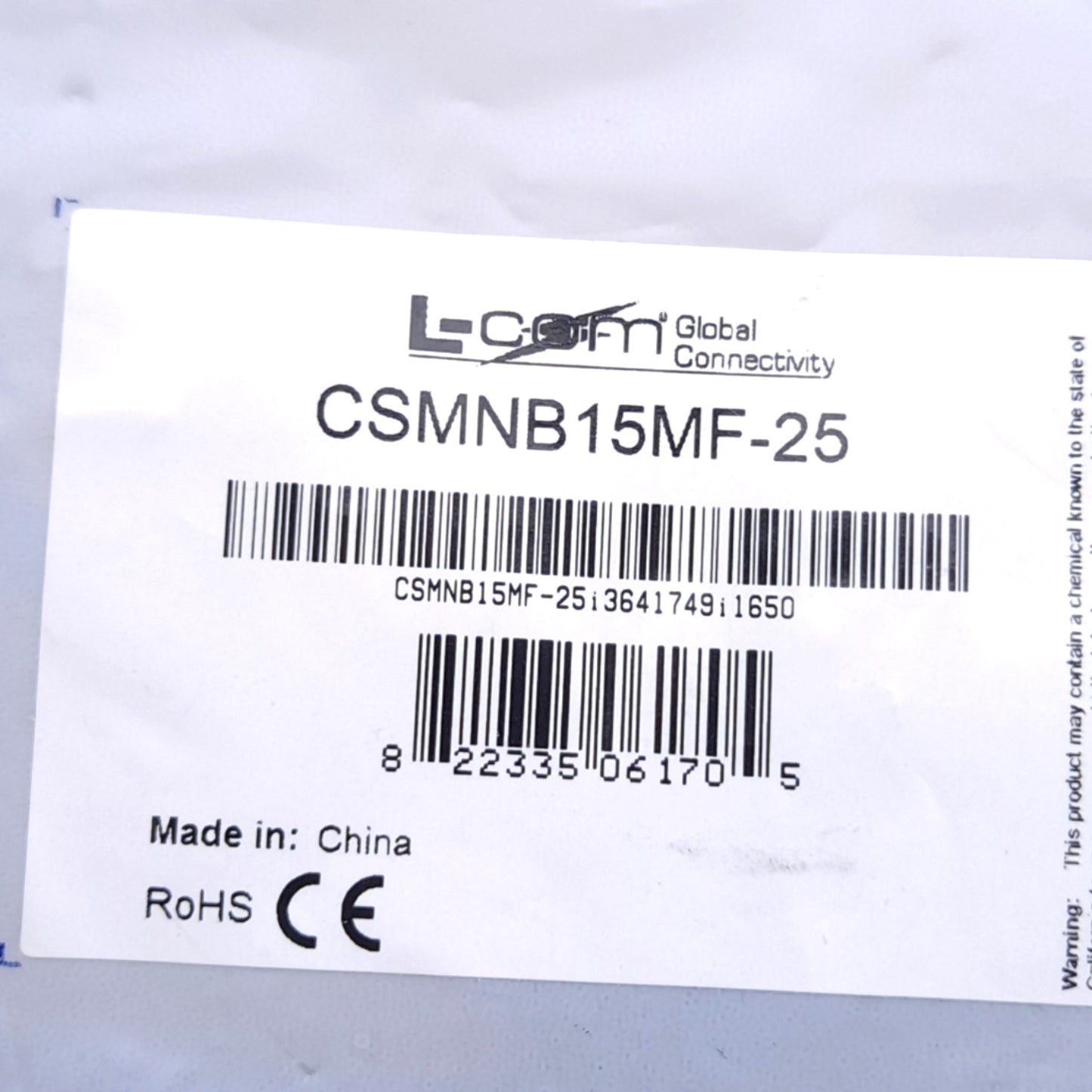 New L-com CSMNB15MF-25 D-Sub Cable, DB15 Male to DB15 Female, 25 ft Length