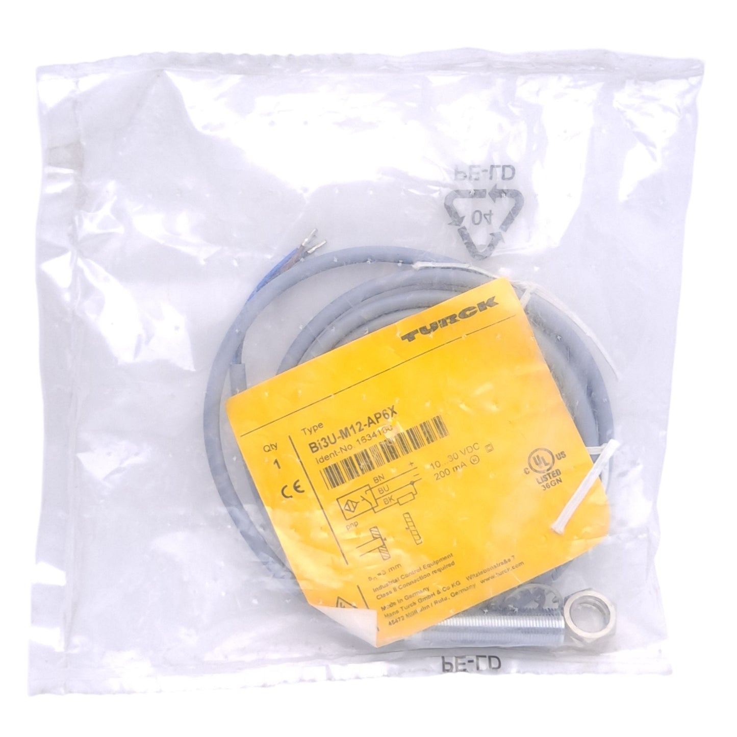 New Turck Bi3U-M12-AP6X 1634100 Inductive Sensor, PNP-NO, M12 x 1, 3mm Switching