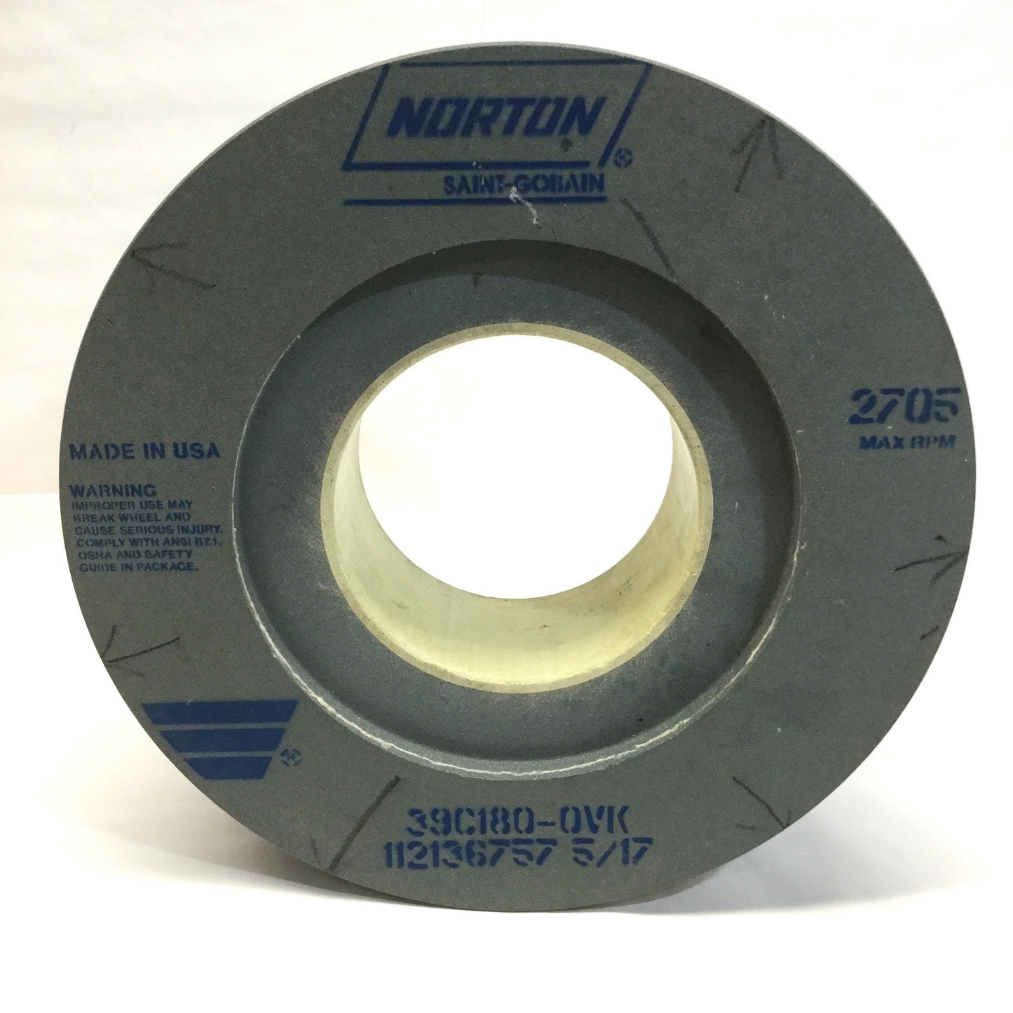 Used Norton 39C180-0VK Silicon Carbide Precision Grinding Wheel 180-grit, Ø12" x 4"